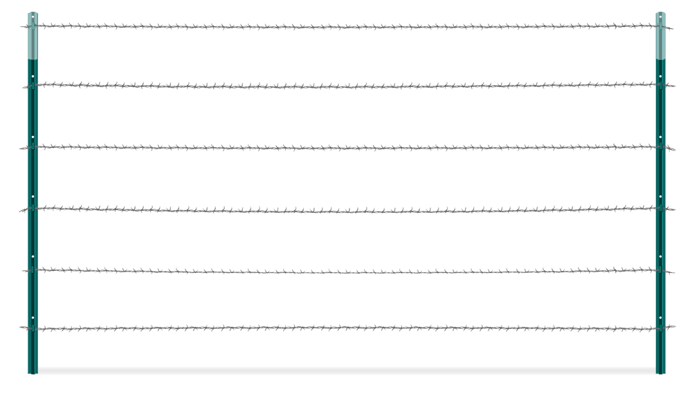Barbed wire T-post fence with H-brace for farms in the area.