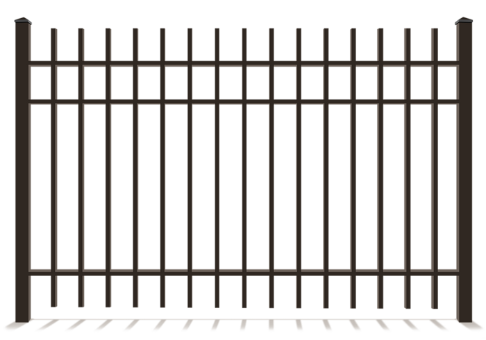 Ornamental Steel 3 Rail Fence with open top pickets 